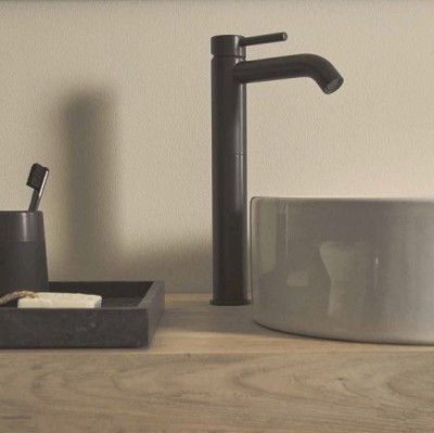 BATERIE CERALINE PENTRU LAVOAR CU PIPA INALTA ,TIP VESSEL , FARA VENTIL ,SILK BLACK